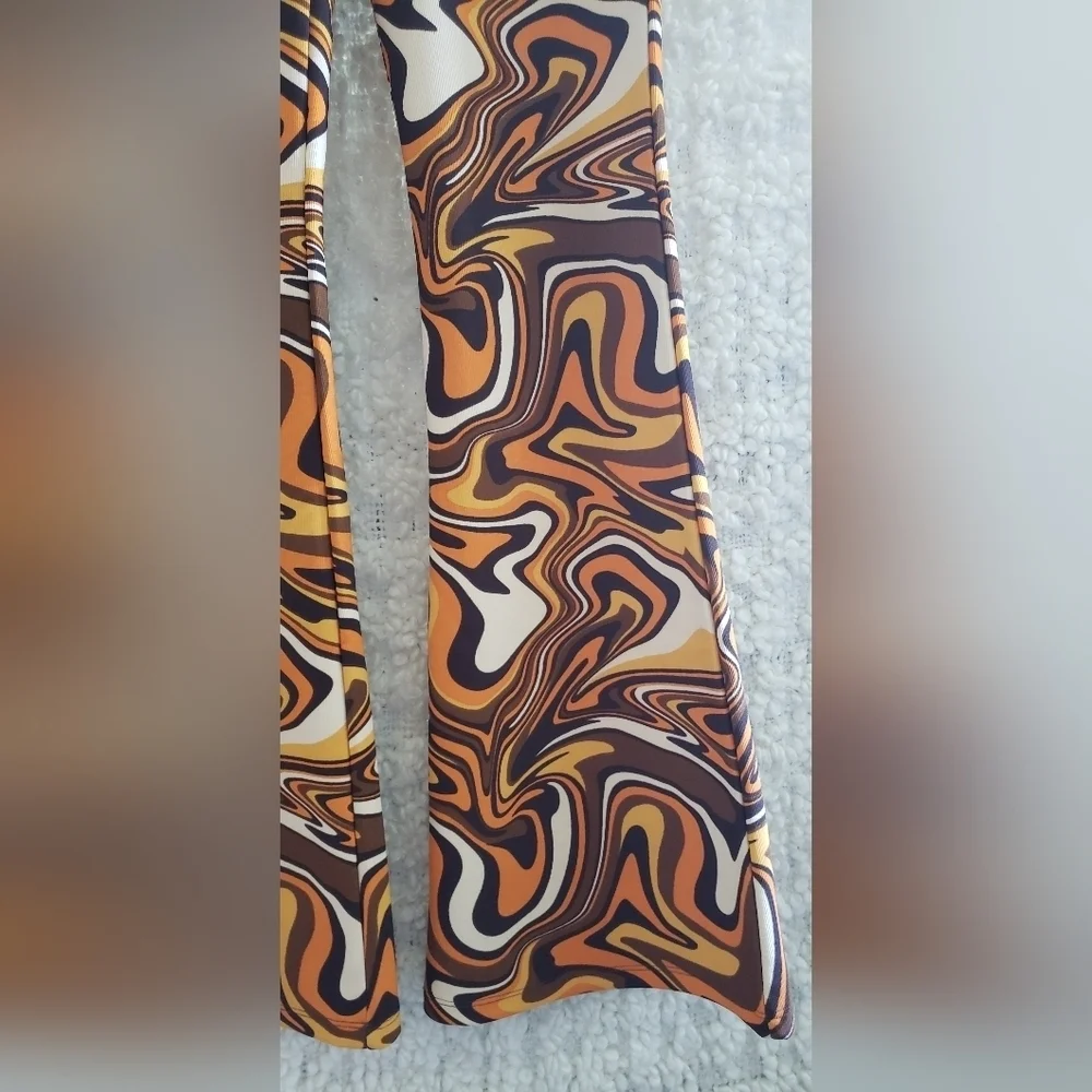 Garage women's psychedelic brown/orange pull-on high waisted flare leggings xs - Picture 6 of 8